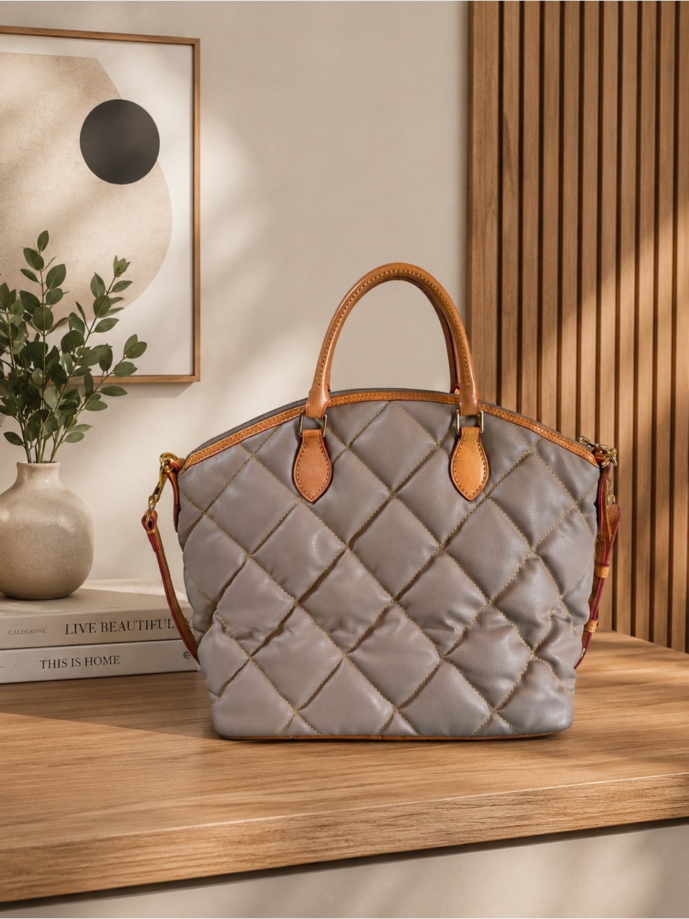 Dooney & Bourke Quilted Nylon Satchel with Leather Trim - Picture 2 of 11